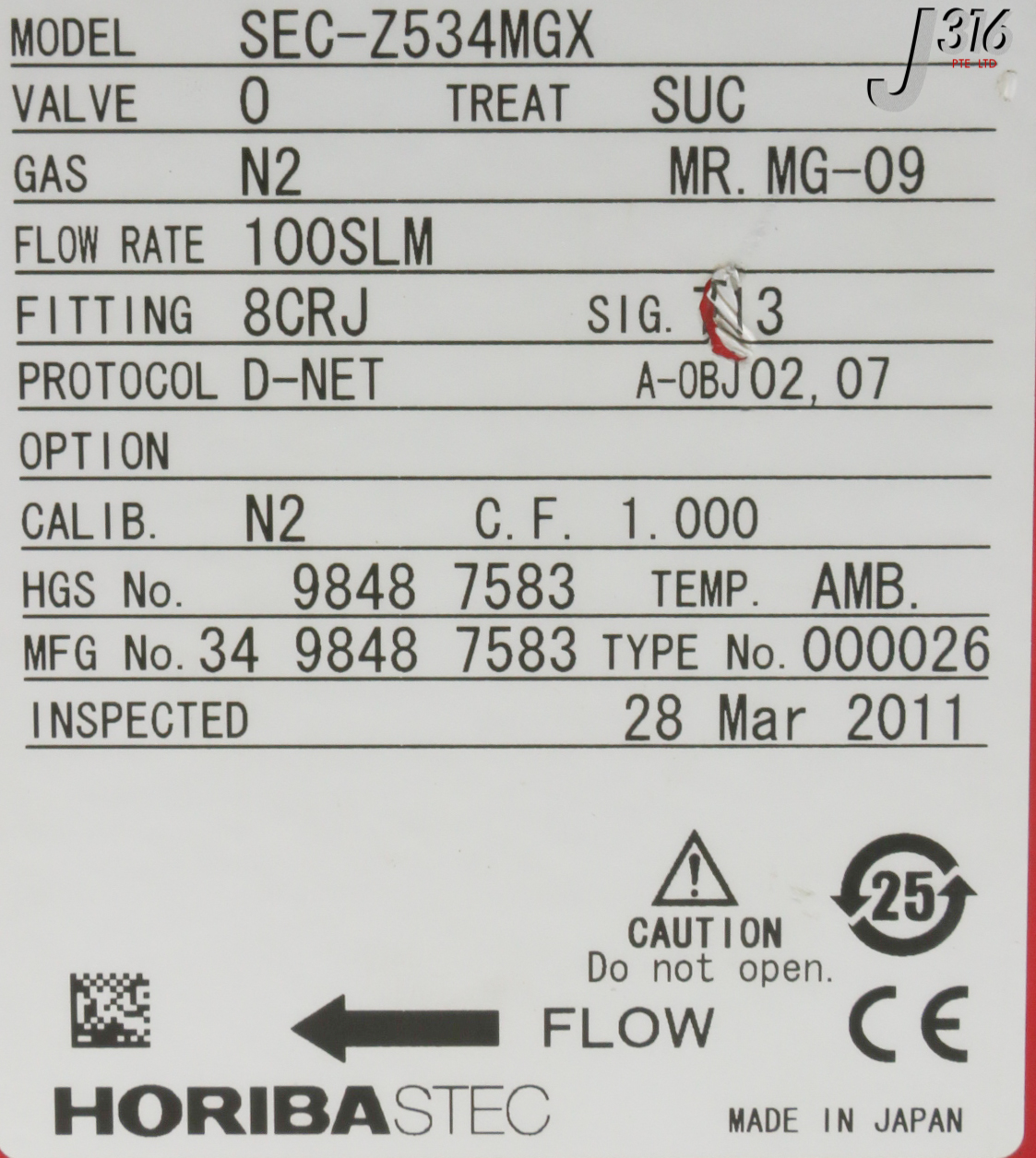 6718 HORIBASTEC MFC, VCR MALE DIGITAL MASSFLOW DEVICE, Z500 SERIES